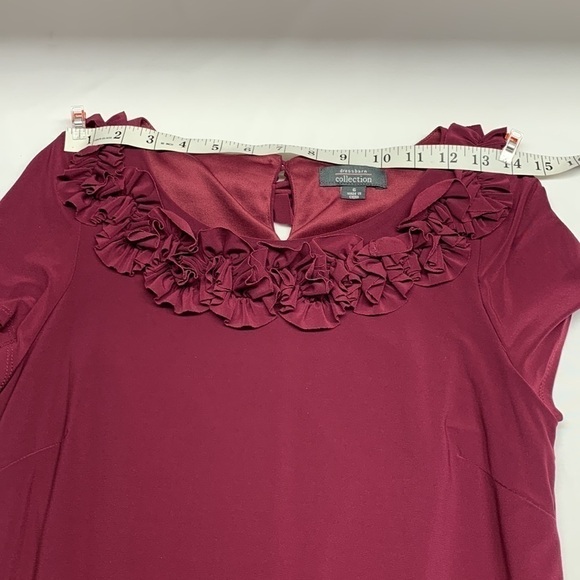 Dress Barn Short Sleeve Dress Neck Ruffle Detail Fully Lined Size 6 Colour Plum - Picture 6 of 12